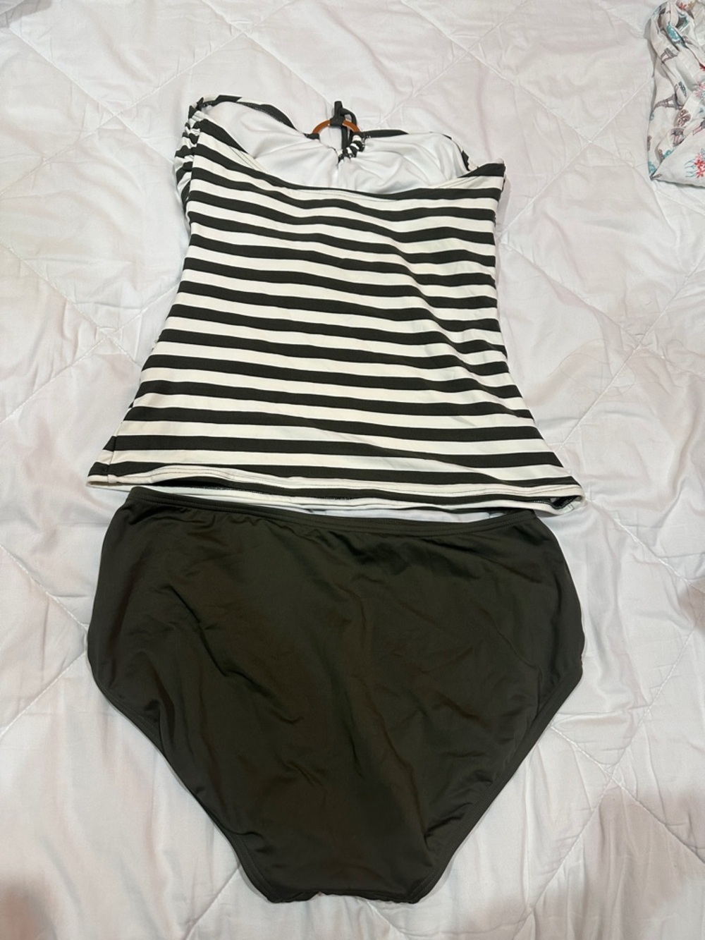NWOT Michael Kors Black and White Striped Tankini with Olive Bottoms size M - Picture 6 of 9